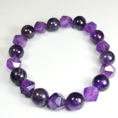 Pulsera Intercalada De Cuarzo Amatista Violeta en Perlas de 10 mm