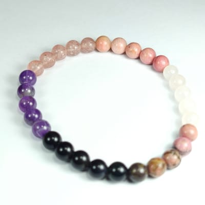 Pulsera Intercalada De Cuarzo Rosa Claro, Cuarzo Amatista Y Cuarzo Fresa en Perlas de 6 mm1