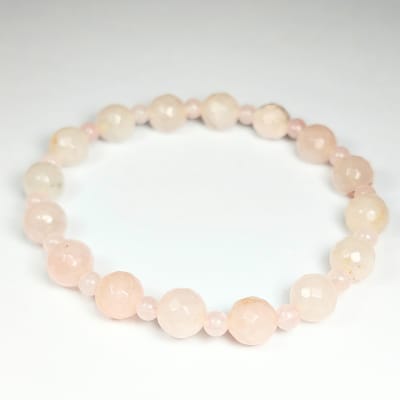 Pulsera Intercalada De Cuarzo Rosa Claro en Perlas Facetadas desde 4 mm