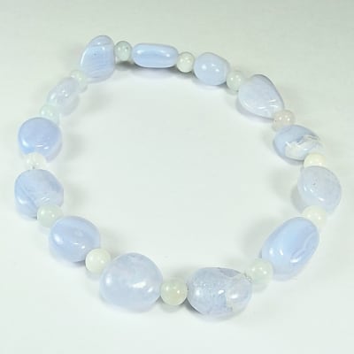 Pulsera Intercalada De Ágata De Encaje Azul Y Aguamarina en Perlas desde 4 mm