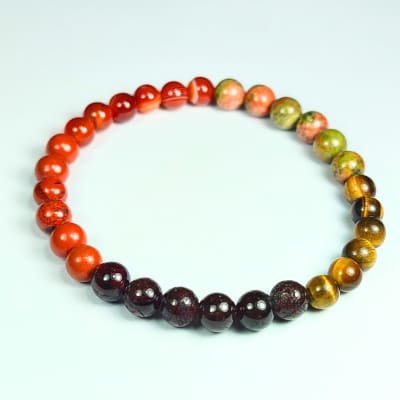 Pulsera Intercalada De Granate Almandino, Unakita Y Jaspe Rojo en Perlas de 6 mm1