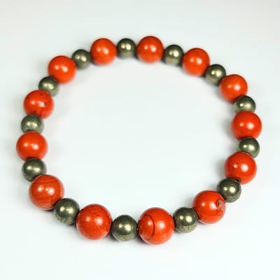 Pulsera Intercalada De Jaspe Rojo Y Pirita en Perlas desde 6 mm