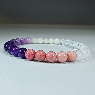 Pulsera Intercalada De Lepidolita, Piedra Luna Blanca Con Destello Azul Y Cuarzo Cristal en Perlas desde 6 mm1