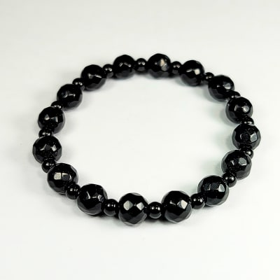 Pulsera Intercalada De Ónix Negro en Perlas Facetadas desde 4 mm