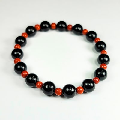 Pulsera Intercalada De Ónix Negro Y Jaspe Rojo en Perlas desde 4 mm
