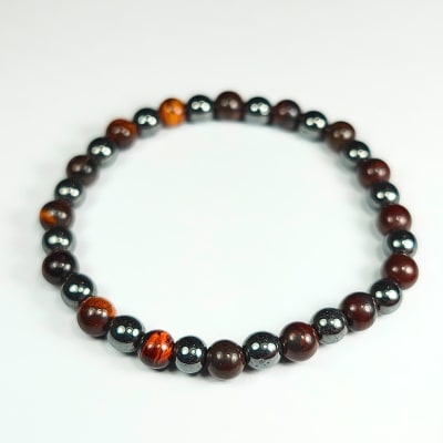 Pulsera Intercalada De Ojo De Buey Y Hematite en Perlas de 6 mm