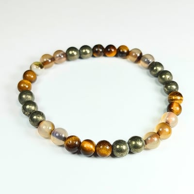 Pulsera Intercalada De Ojo De Tigre, Ágata Marrón Y Pirita en Perlas de 6 mm
