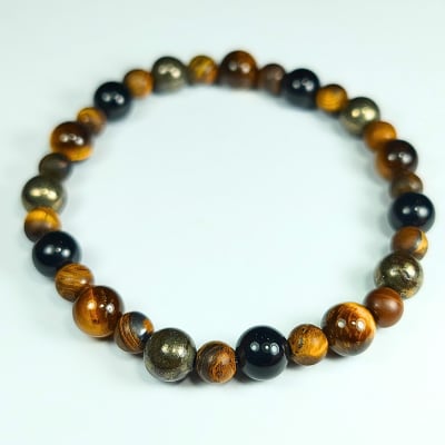Pulsera Intercalada De Ojo De Tigre, Pirita Y Ónix Negro en Perlas desde 6 mm
