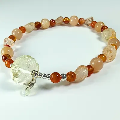 Pulsera De Piedra Sol, Ágata Cornalina Y Ópalo Noble Amarillo en Perlas desde 4 mm