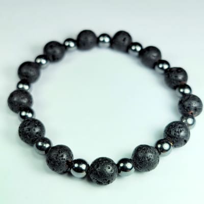 Pulsera Intercalada De Piedra Volcánica Y Hematite en Perlas desde 6 mm