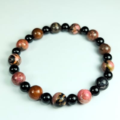 Pulsera Intercalada De Rodonita Negra Y Ónix Negro en Perlas desde 6 mm1