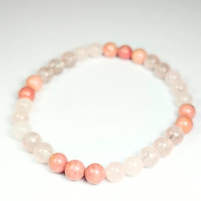 Pulsera Intercalada De Rodonita Rosa, Cuarzo Fresa Y Cuarzo Rosa en Perlas de 6 mm