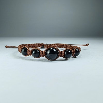 Pulsera Tejida Café Moro De Turmalina Negra en Perlas desde 6 mm