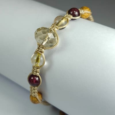 Pulsera Tejida Crema De Cuarzo Limón, Cuarzo Ahumado Y Cuarzo Rutilo
