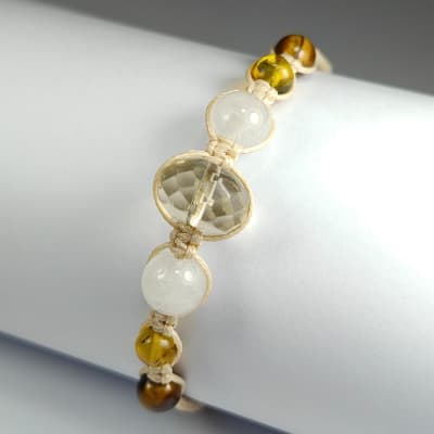 Pulsera Tejida Crema De Cuarzo Limón, Cuarzo Blanco Y Ámbar Mexicano1