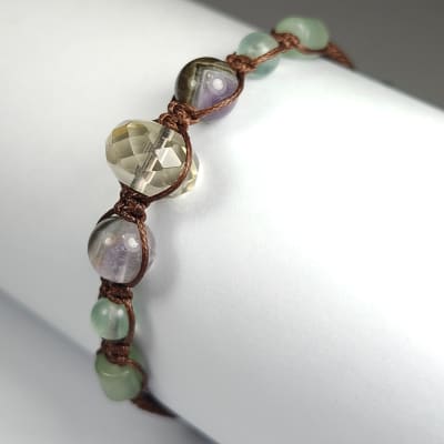 Pulsera Tejida Moro De Cuarzo Limón, Cuarzo Prasiolita Y Fluorita Verde1