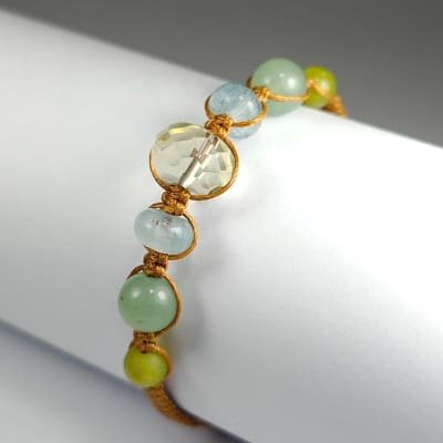 Pulsera Tejida Siena De Cuarzo Limón, Fluorita Verde Y Aventurina Verde1