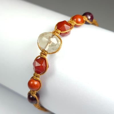 Pulsera Tejida Siena De Cuarzo Limón, Ágata Cornalina Y Jaspe Rojo1