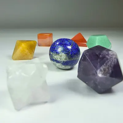 Sólidos Platónicos De 7 Chakras, Jaspe Rojo Y Aventurina Naranja