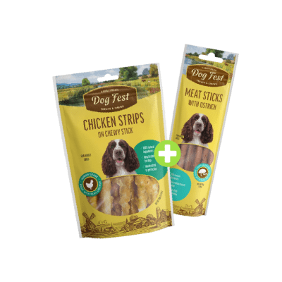 SNACK DOG FEST TIRAS DE POLLO EN BARRA MASTICABLE  +1 DOG FEST REGALO 45GRS