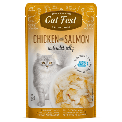 CAT FEST POUCH FILETE DE POLLO CON SALMON EN GELATINA1