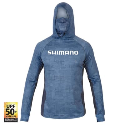POLERA SHIMANO TECH TEE M/LARGA CON GORRO Y BUFF AZUL OSCURO