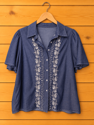 Blusa mezclilla manga corta brillos1