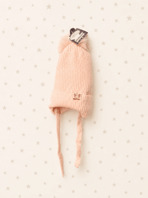Gorro bebé pompones beige1