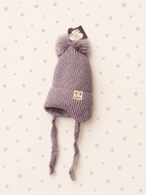 Gorro bebé pompón gris1