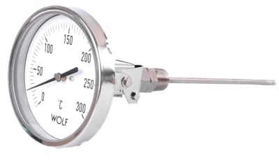 Termometro Wolf Full Inox Todo Angulo, Esfera de 100mm, bulbo 6mm de diametro.
