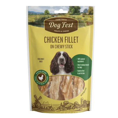 DOG FEST CHICKEN FILLET ON CHEWY STICK PARA PERROS ADULTOS 90g