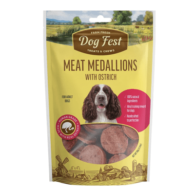 DOG FEST MEAT MEDALLIONS WITH OSTRICHT PARA PERROS ADULTOS 90g1