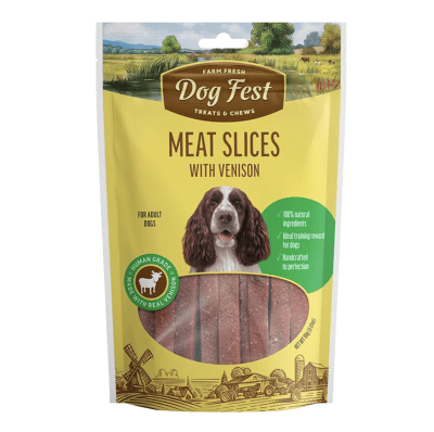 DOG FEST MEAT SLICES WITH VENISON PARA PERROS ADULTOS 90g1