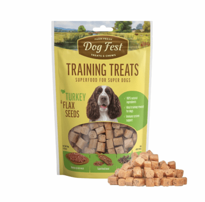DOG FEST TRAINING TREATS TURKEY FLAX SEEDS PARA PERROS ADULTOS 90g