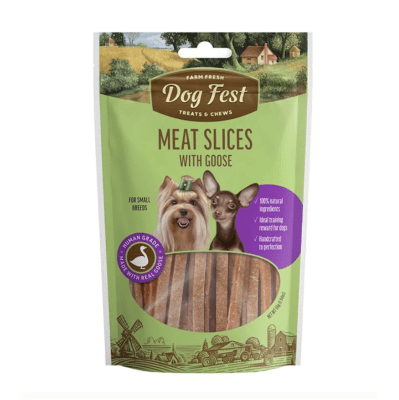 DOG FEST MEAT SLICES WITH GOOSE PARA RAZAS PEQUEÑAS 55g1