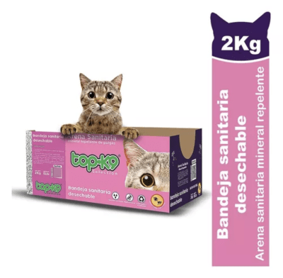TOP-K9 BANDEJA SANITARIA DESECHABLE + 2 KG DE ARENA SANITARIA MINERAL REPELENTE PARA PULGAS1