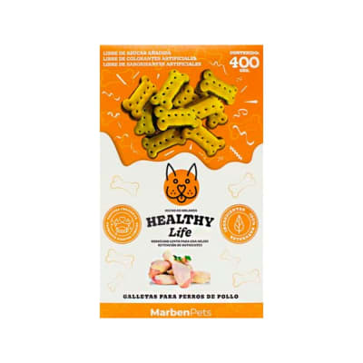 MARBENPETS HEALTHY LIFE GALLETAS PARA PERRO SABOR POLLO FORMA DE HUESITO 400grs1