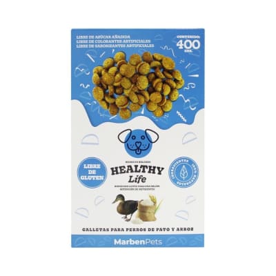 MARBENPETS HEALTHY LIFE GALLETAS PARA PERRO SABOR PATO Y ARROZ LIBRE DE GLUTEN 400grs