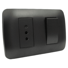 INTERRUPTOR SIMPLE 9/12 MAS TOMA CORRIENTE 10A 250V GRAFITO ARMADO LEXO