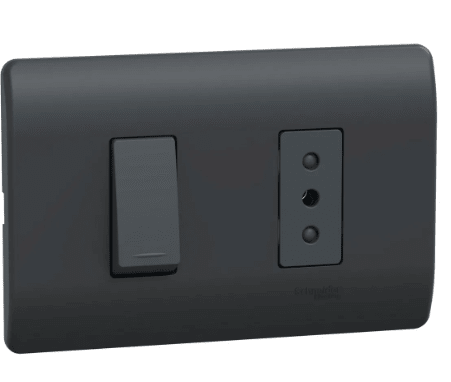 INTERRUPTOR SIMPLE 9/12 + ENCHUFE 10A ARMADO GENESIS BLACK  250V - NEGRO  Schneider Electric1