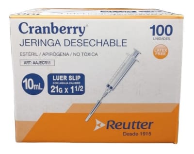 Jeringa 10 ML Luer Slip Con Aguja de 21g x 1 1/2                                                  