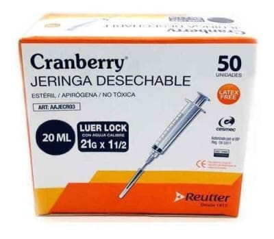 Jeringa 20 ML Luer Lock Con Aguja de 21 g x 1 1/2                                                           