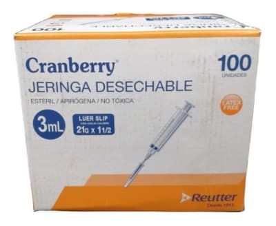 Jeringa 3 ML Luer Slip Con Aguja de 21g x 1/2                           