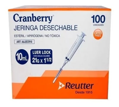 Jeringa 10 ML Luer Lock Con Aguja de 21g x 1 1/2                                                                1