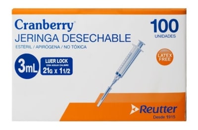 Jeringa 3 ML Luer Lock Con Aguja de 21g x 1/2       