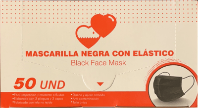 Mascarilla Quirúrgica 3 Pliegues Negra