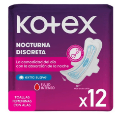 MANGA TOALLAS FEMENINAS KOTEX NOCTURNAS 12U 24UNIDADES