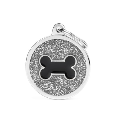GREY BIG GLITTER CIRCLE BLACK BONE