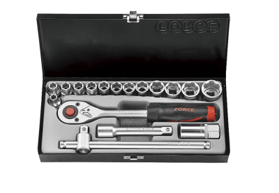 JUEGO DADOS HEX. []1/2''   5/16''-1'' CHICHARRA, BARROTE CORREDIZO Y EXTENSION (4173S-5) - FORCE