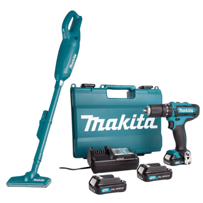 TALADRO PERCUTOR 12V 10MM (HP333DWYE) + ASPIRADORA BASTON 0.5L (CL107FDZ) INCL CARG Y 2 BAT - MAKITA1